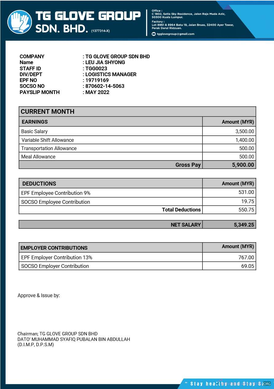 Download TG Glove Group manufacture payslip template in Word and PDF formats.pdf, 1 Photoshop template